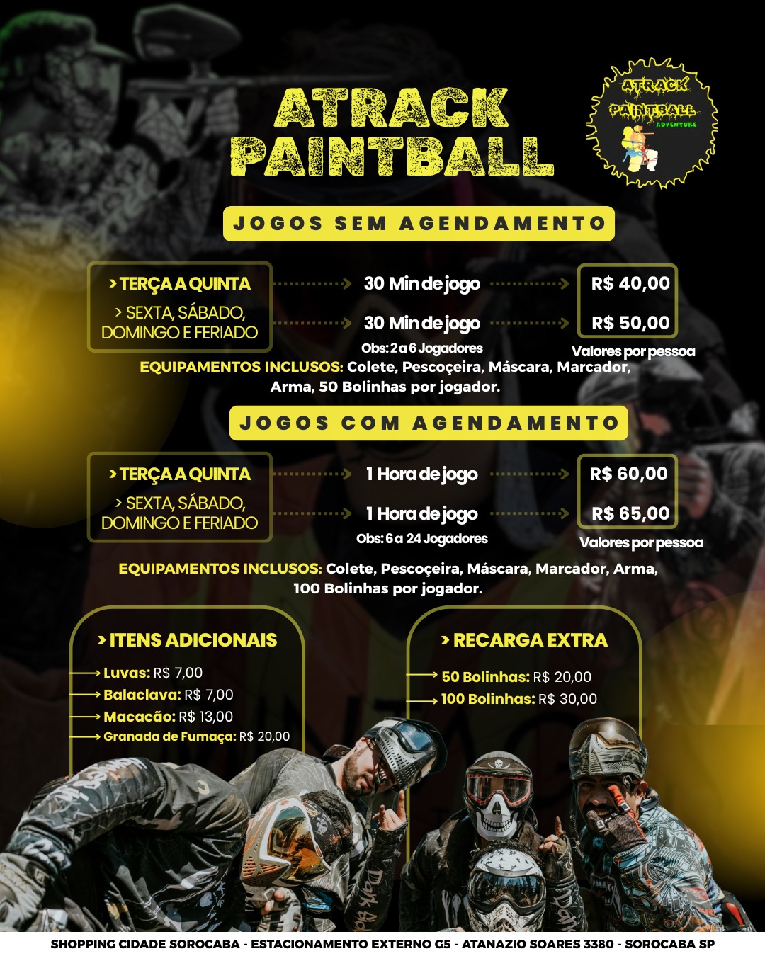 Tabela de preços Paintball